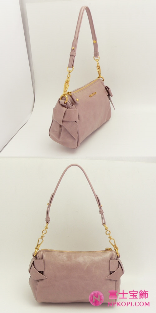 MIUMIU ミュウミュウ クラッチバッグ 2WAY サイドリボン ヴィンテージ レザー チェリーピンク 5N1557 VITELLO LUX MUGHETTO